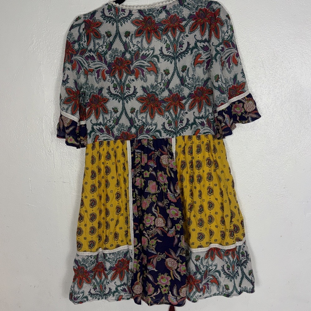 Anthropologie Lilka Yellow & Purple Patchwork Trapeze Beach Dress Size Xs‎ - Picture 5 of 8